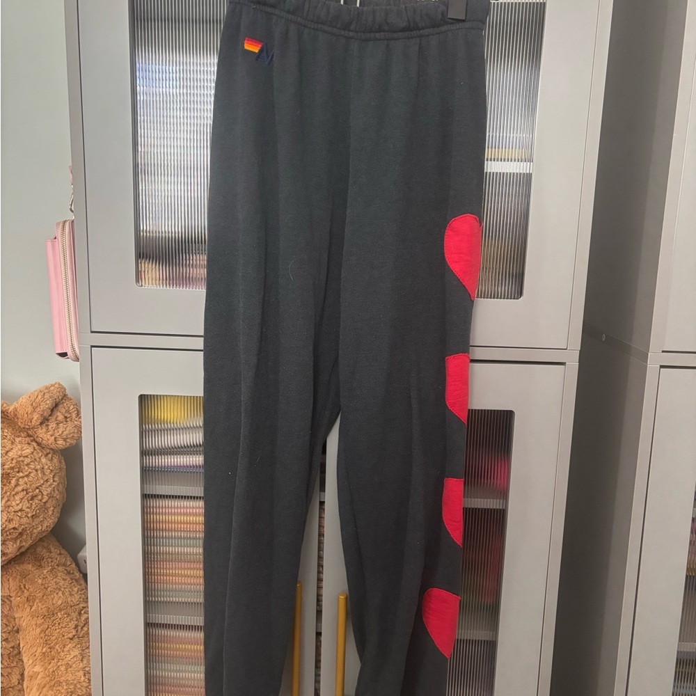 Aviator Nation Black Pants with Red Hearts